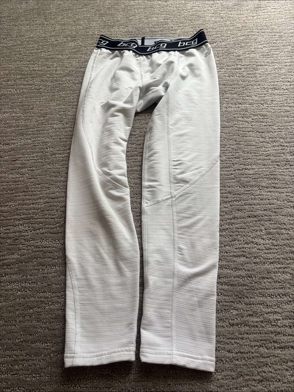 BCG White Base Layer Leggings with Black Logo Waistband - boys size 10-12
